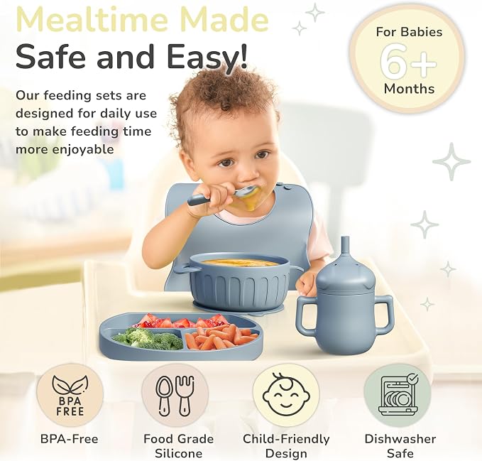 mimi & kiki BPA-Free Silicone Baby Feeding Set, Baby Plates and Bowls Set - Image 4