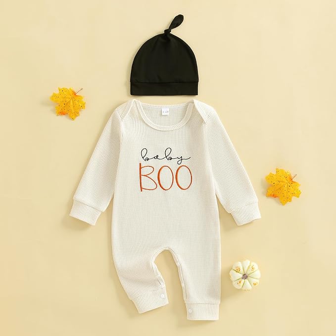 Newborn Infant Baby Boy Halloween Outfit Little Pumpkin Embroidery Romper - Image 3