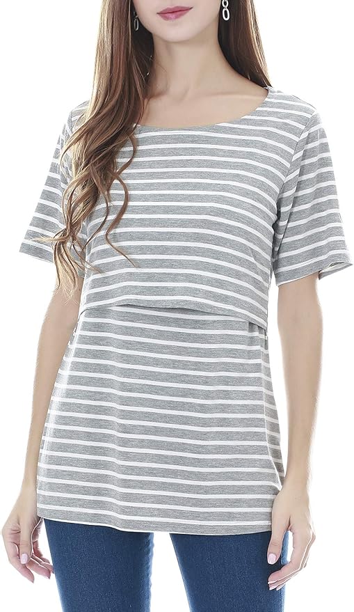 Smallshow Women's Maternity Nursing Tops Short Sleeve Breastfeeding Clothes - Image 2