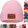 Custom Baby Beanies Personalized Toddler Winter Hats Name Leather Patch Kids by Unknown