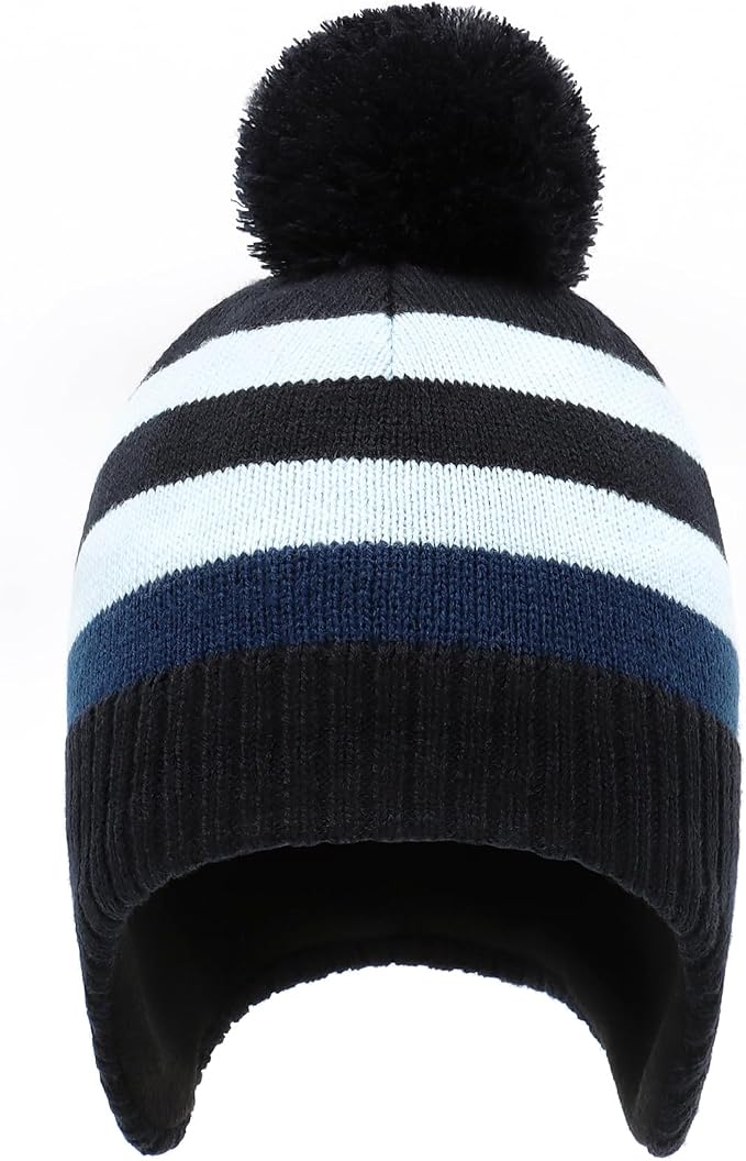 Duoyeree Kids Beanie Hat for Boys Girls Pom-pom Kint Hats Cozy Lining Winter - Image 2