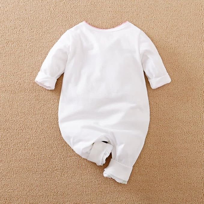 Cute Giraffe + Zebra With Floral Print Long Sleeve Baby Girl Clothes White - Image 3