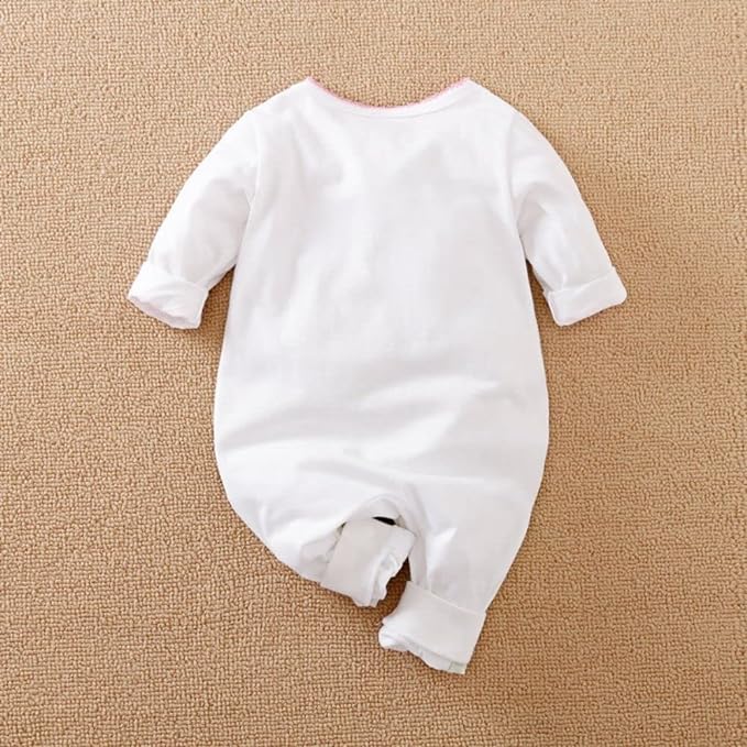 Cute Giraffe + Zebra With Floral Print Long Sleeve Baby Girl Clothes White - Image 3