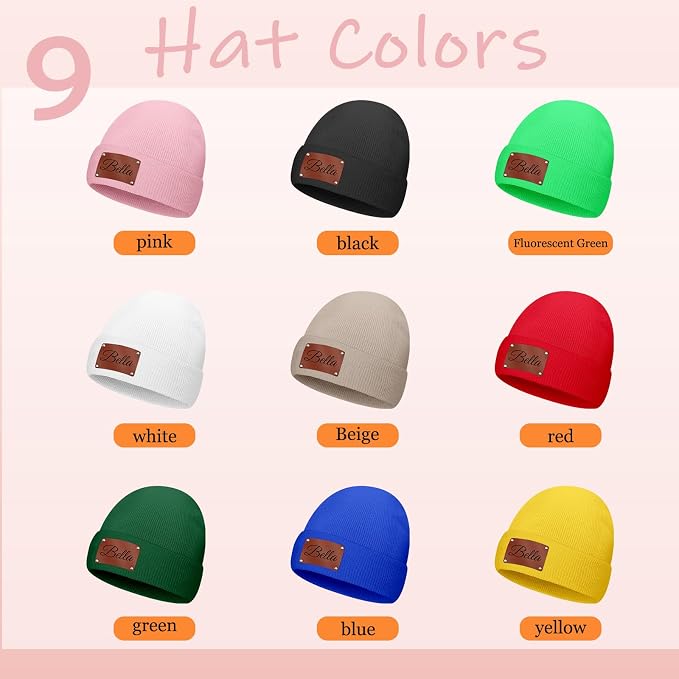 Custom Baby Beanies Personalized Toddler Winter Hats Name Leather Patch Kids - Image 2