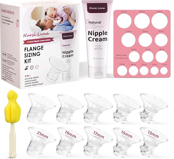 Flange Sizing Kit with 10PCS Flange Inserts 13/15/17/19/21mm, Nipple by NursiLuna