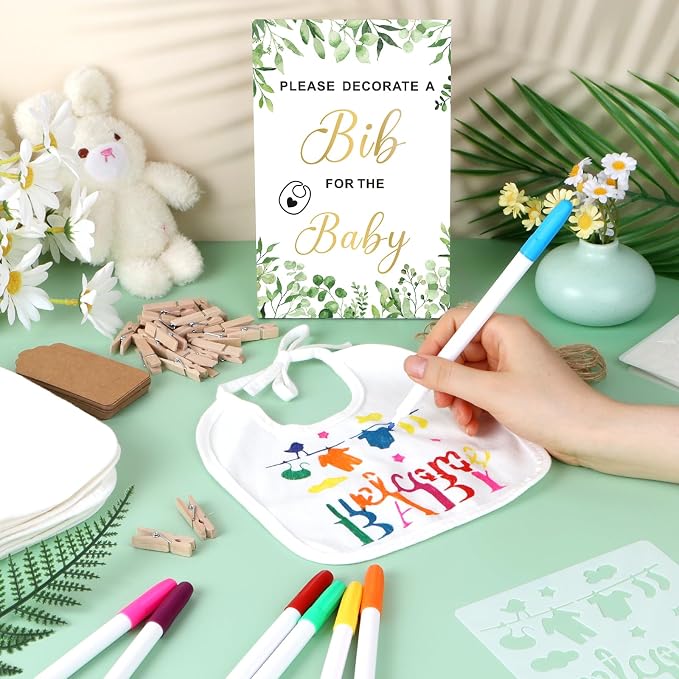Baby Shower Game Sign Blank Bib DIY Set Newborn Essentials Stuff - Image 2