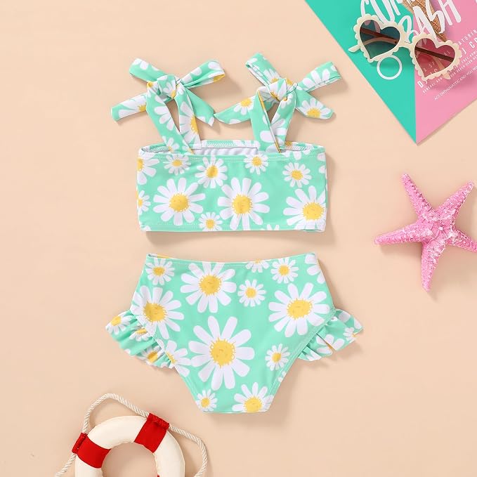 YOUNGER TREE Toddler Girls Two Pieces Swimsuit Color Block Stripe Swimwear - Image 3