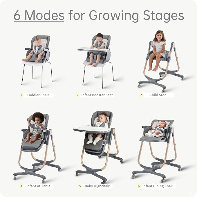 6 in 1 Convertible High Chairs for Babies and Toddlers, Portable High Chair - Image 2