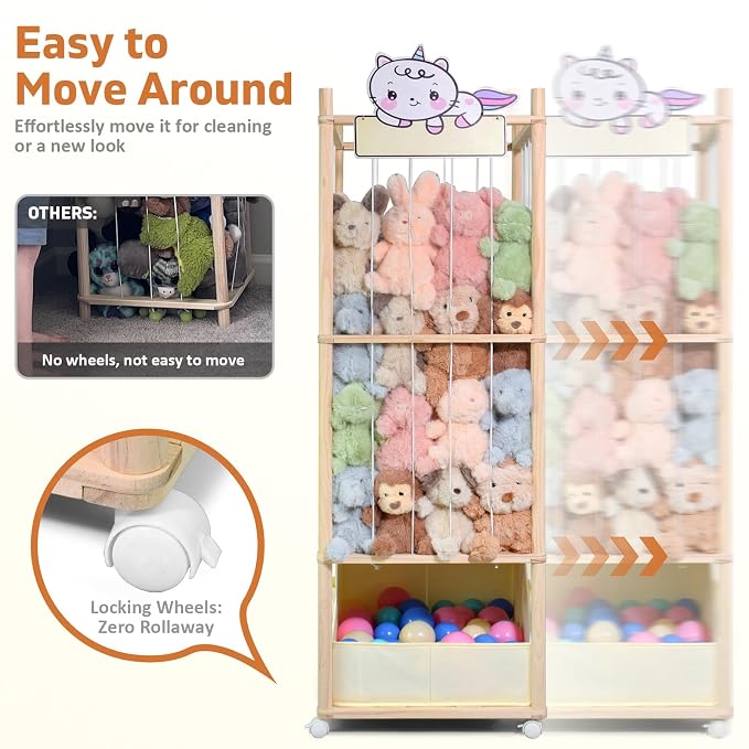 Stuffed Animal Storage with Tiny Toys Tray, Wood Stuffed Animal Zoo Storage - Image 7