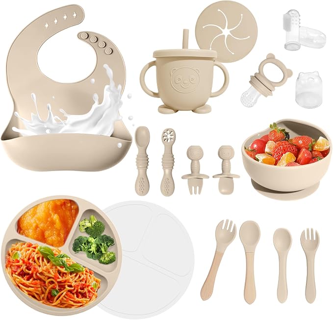 Baby Led Weaning Supplies, 17 Piece BPA-Free Silicone Feeding Set, Eating by Catvegue