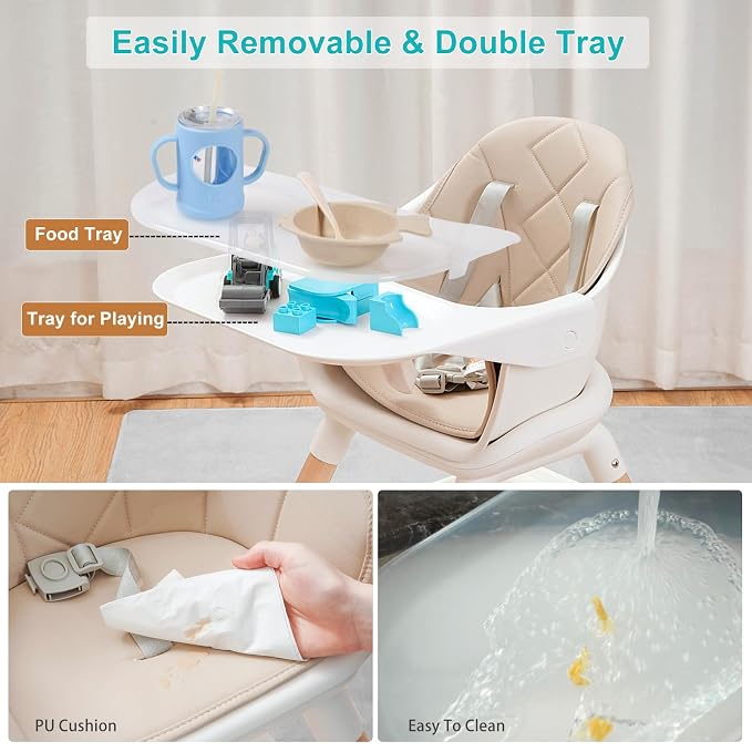 High Chair, 6 in 1 Wooden Convertible High Chairs - Image 4