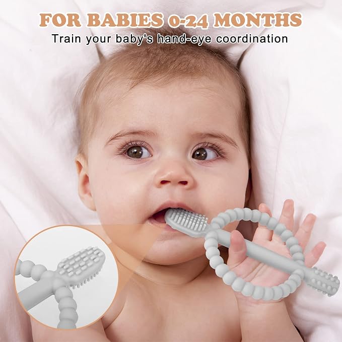 Baby Teething Toys with Easy-Hold Handle, Silicone Infant Toothbrush, Textured - Image 2