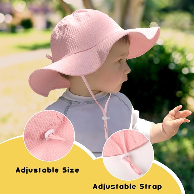 HONGTEYA Baby Sun Hat Toddler Girl Beach Hat Adjustable Outdoor Summer Hat UPF - Image 3