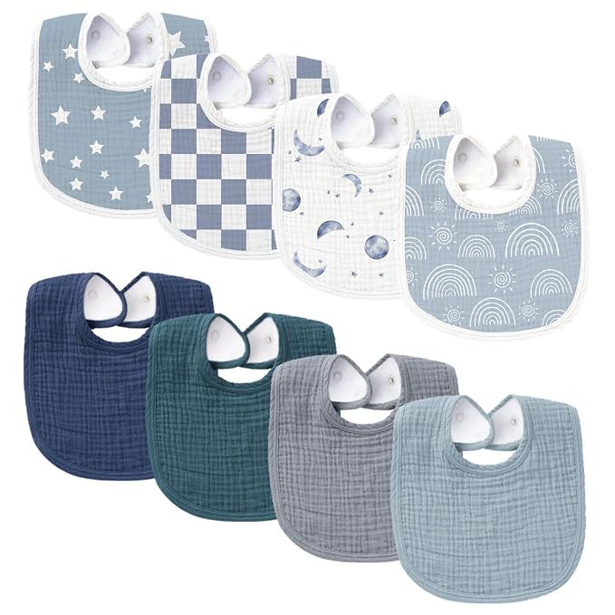 Konssy Muslin Baby Bibs 8 Pack Baby Bandana Drool Bibs Cotton by Konssy