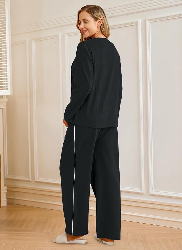 OUGES 100% Cotton Women's Maternity Nursing Pajamas Sets Button Down - Image 4