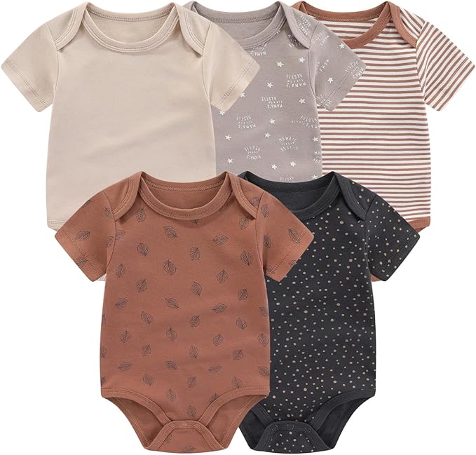 Fashion Unisex baby Boy Girl Bodysuits 5-Pack Casual Cotton Soft Infants Outfit by JELYLOVE
