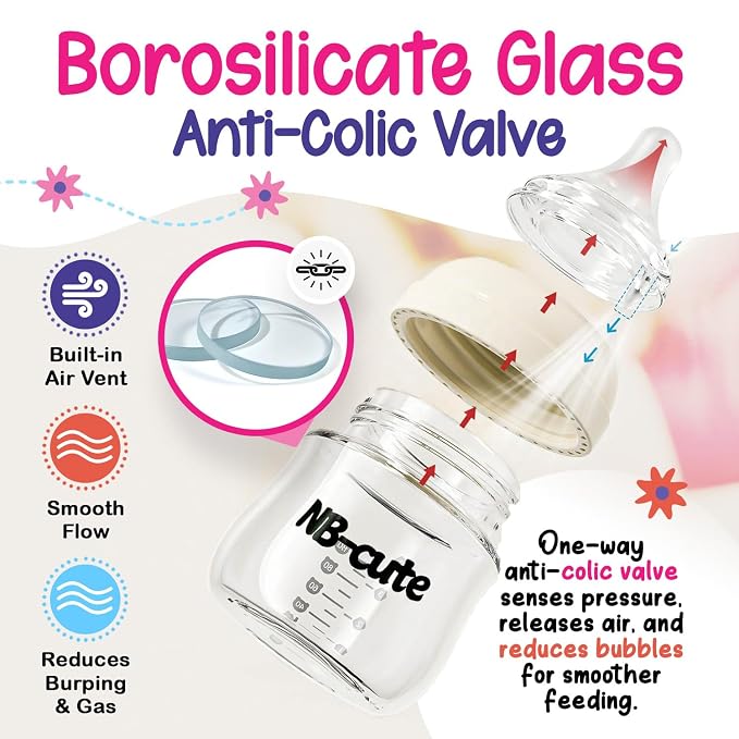 Glass Baby Bottles Anti Colic Set 2 Pack 3oz and 6oz BPA Free Heat Resistant - Image 3