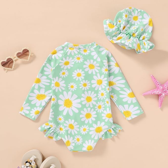 Infant Baby Girl Swimsuit One-Piece Long Sleeve Rash Guard - Image 3