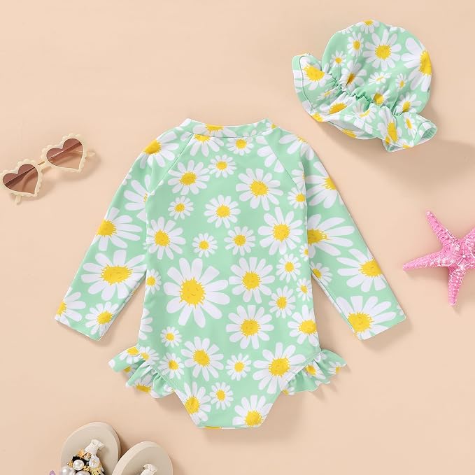 Infant Baby Girl Swimsuit One-Piece Long Sleeve Rash Guard - Image 3