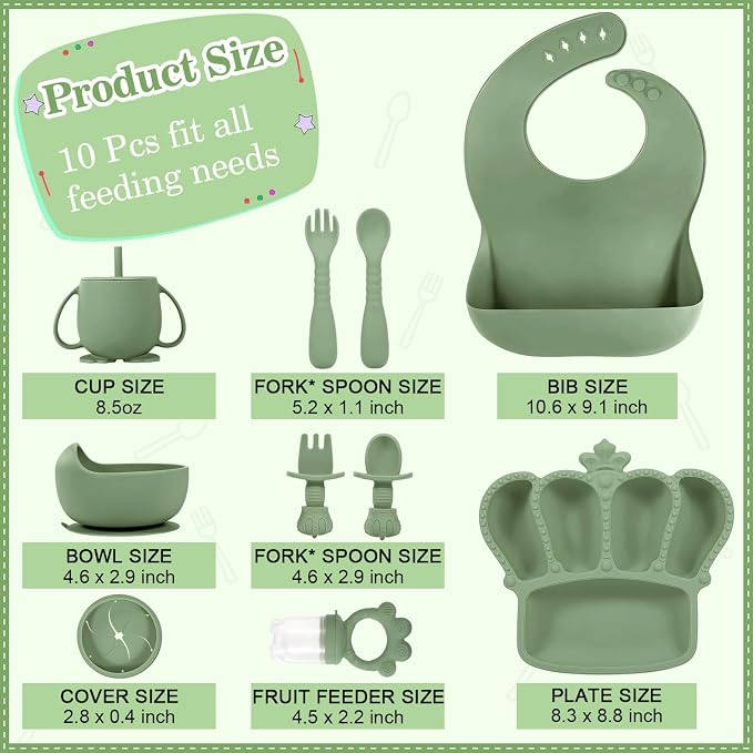 BXLL Olive Green 10 Pcs Baby Led Weaning Supplies - Image 2