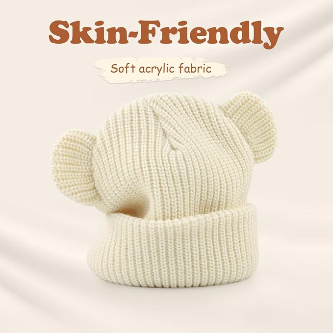 Toddler Boy Winter Hat Baby Knit Beanie Girl Warm Hats Kid Bear Ear Beanies - Image 2