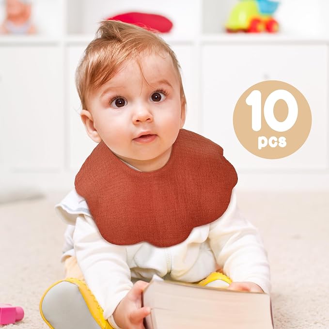 Baby Bibs Muslin Bibs for Baby Girl Boy for Drooling and Teething 10 Pack - Image 5