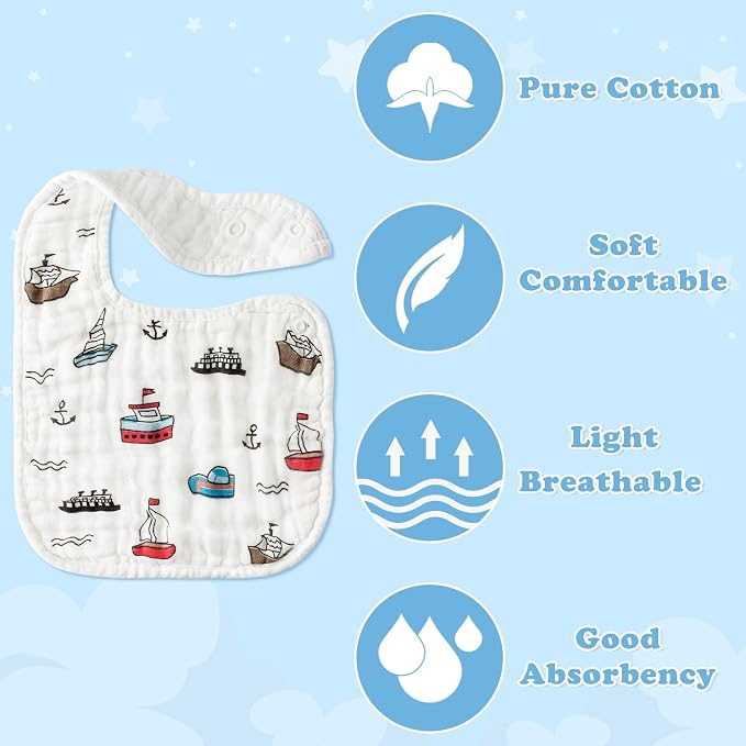 Zainpe 6Pcs Snap Muslin Cotton Baby Bibs Summer Ice Cream Pattern Infants Drool - Image 3