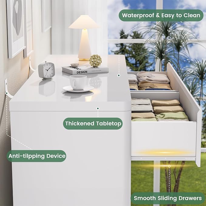 White 8 Drawer Dresser, Modern Fluted Dressers & Chest of Drawers - Image 6