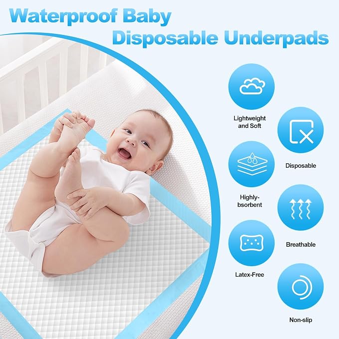 100 Pack Disposable Changing Pads, Waterproof Baby Disposable Underpads - Image 7