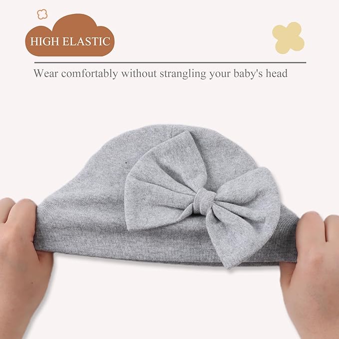 Bamery Newborn Baby Girl Hat Cotton Baby Bow Beanie Preemie Hats Spring Infant - Image 4