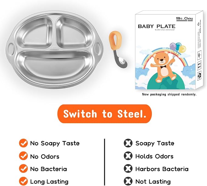 Stainless Steel Baby Suction Plates Divided Plates - Image 3