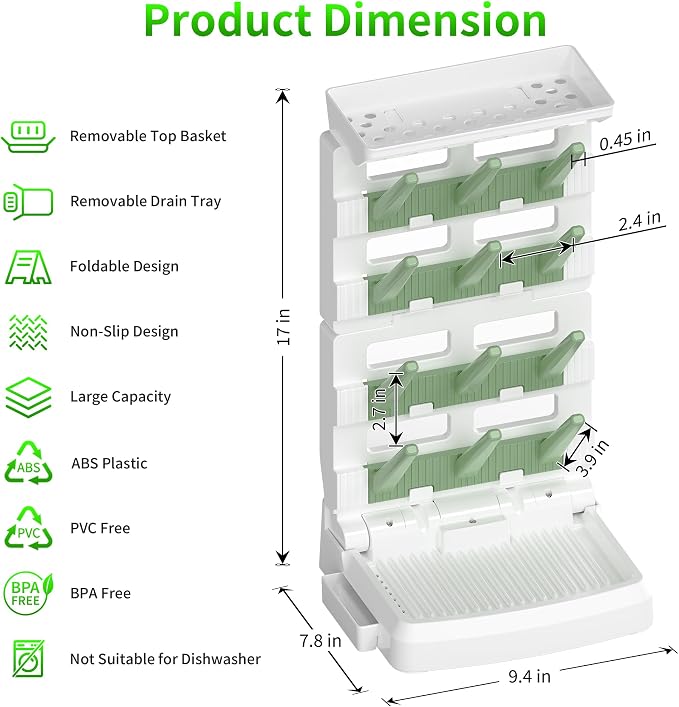 Baby Bottle Drying Rack for 12 Bottles, Space Saving Countertop Vertical - Image 2