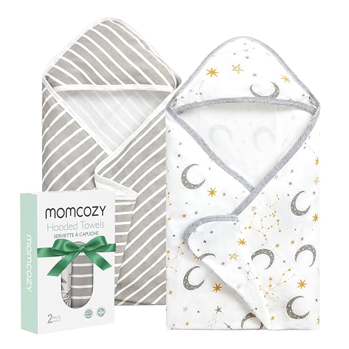 Momcozy Baby Hooded Towel, 2 Pack Cotton Bath Towel by Momcozy