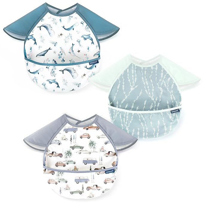 GRSSDER 3-pack Mess Proof Baby Feeding Bibs by BUYNOW
