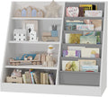 4 Tier Kids Wooden Bookshelf, 5 Layer Sling Toddler Bookcase, Baby Storage Book by HedoAjim