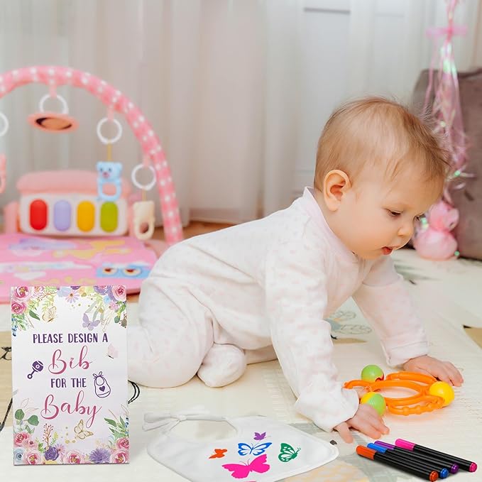Newwiee 55 Pcs White Bibs for Baby Decorating Design a Bib Decorate Plain - Image 5