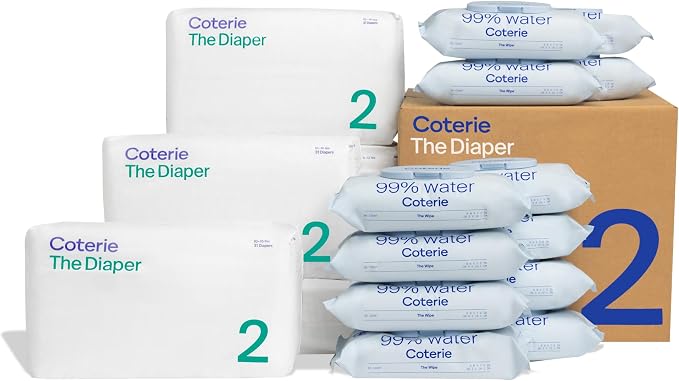 Coterie Baby Wipes + Diapers Kit, Size 2 Diapers & 12 Pack Baby Wipes by Coterie