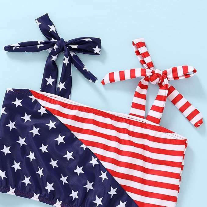 YOUNGER TREE Toddler Girls Two Pieces Swimsuit Color Block Stripe Swimwear - Image 4