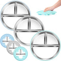 Stainless Steel Toddler Plates Silicone Suction, 3 Packs Non-Slip Baby Plates by BellasFriends