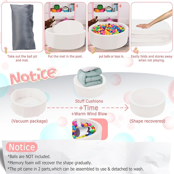 Foam Baby Ball Pit, 35.4"x 11.8" Ball Pits - Image 4