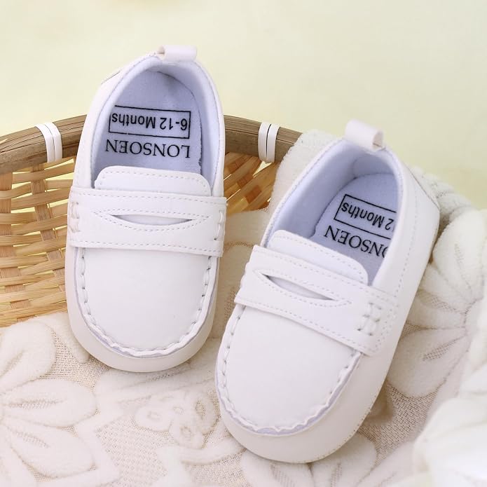 LONSOEN Baby Girls Boys Loafers Prewalker Dress Crib Shoes - Image 2