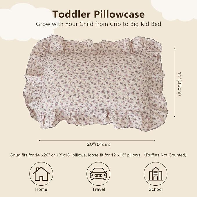 BuLuTu Purple Floral Muslin Cotton Toddler Pillowcases - Image 2