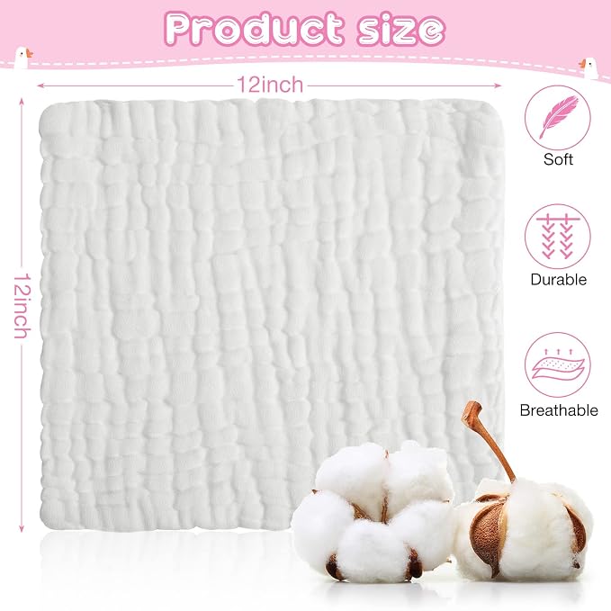 Breling 20 Pcs Baby Muslin Washcloth 12 x 12 Inch 100% Cotton Soft and - Image 2