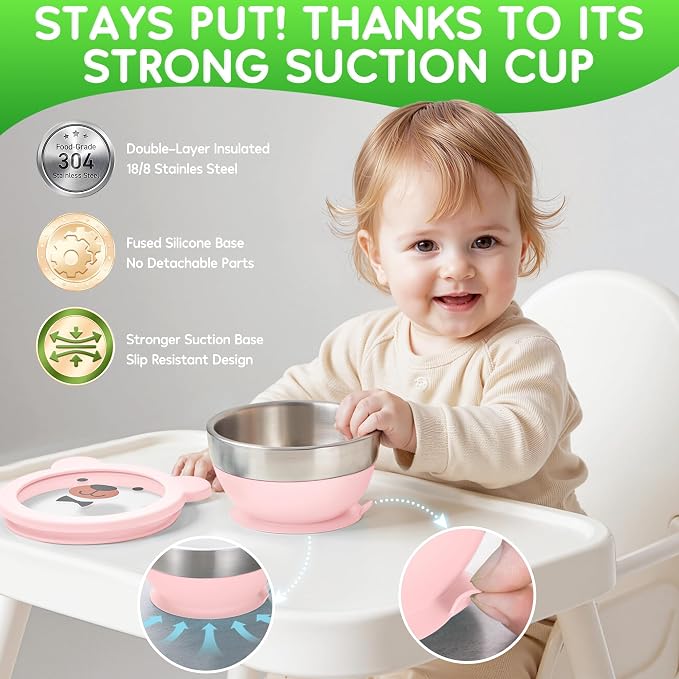 Suction Bowl and Spoon Set for Babies and Toddlers Non-Slip Silicone Suction - Image 2