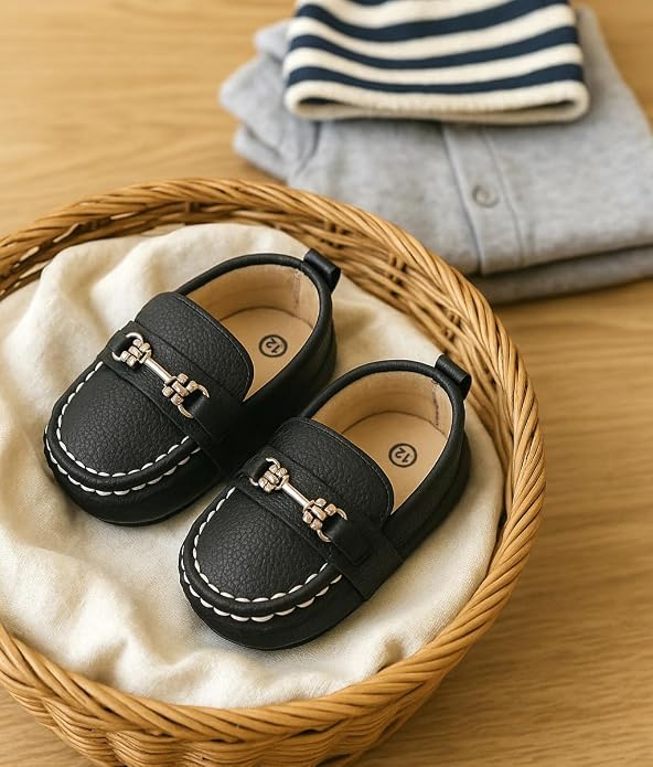 LONSOEN Baby Girls Boys Loafers Prewalker Dress Crib Shoes - Image 3