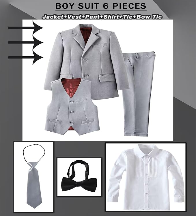 Boys Suit Set Slim Fit Kids Formal Suits Toddler Tuxedo Wedding Prom Classic - Image 3