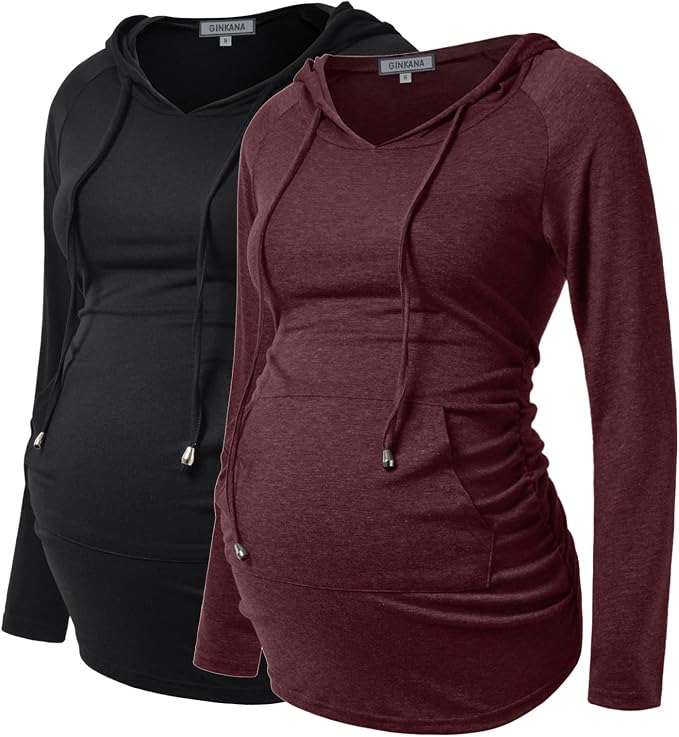 GINKANA Maternity Hoodie Long Sleeves Shirts Casual Maternity Top Pregnancy by GINKANA