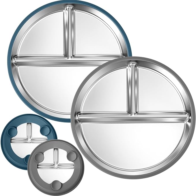 BUSOHA 2 Pack Stainless Steel Kids Plate by BUSOHA