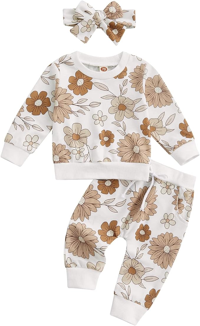 3Pcs Baby Girl Outfits Daisy Sweatshirt + Pants + Headband Infant Fall Winter by CIYCUIT