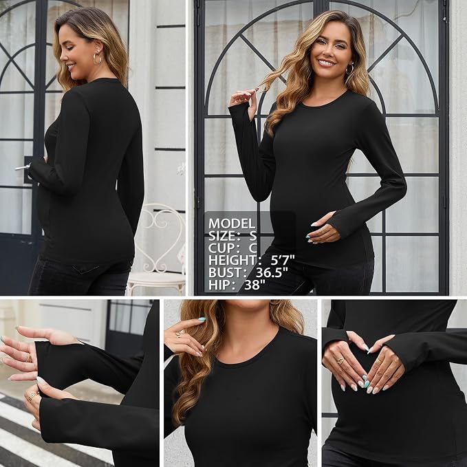 GINKANA Maternity Workout Tops Long Sleeve Pregnancy Yoga Shirts - Image 5